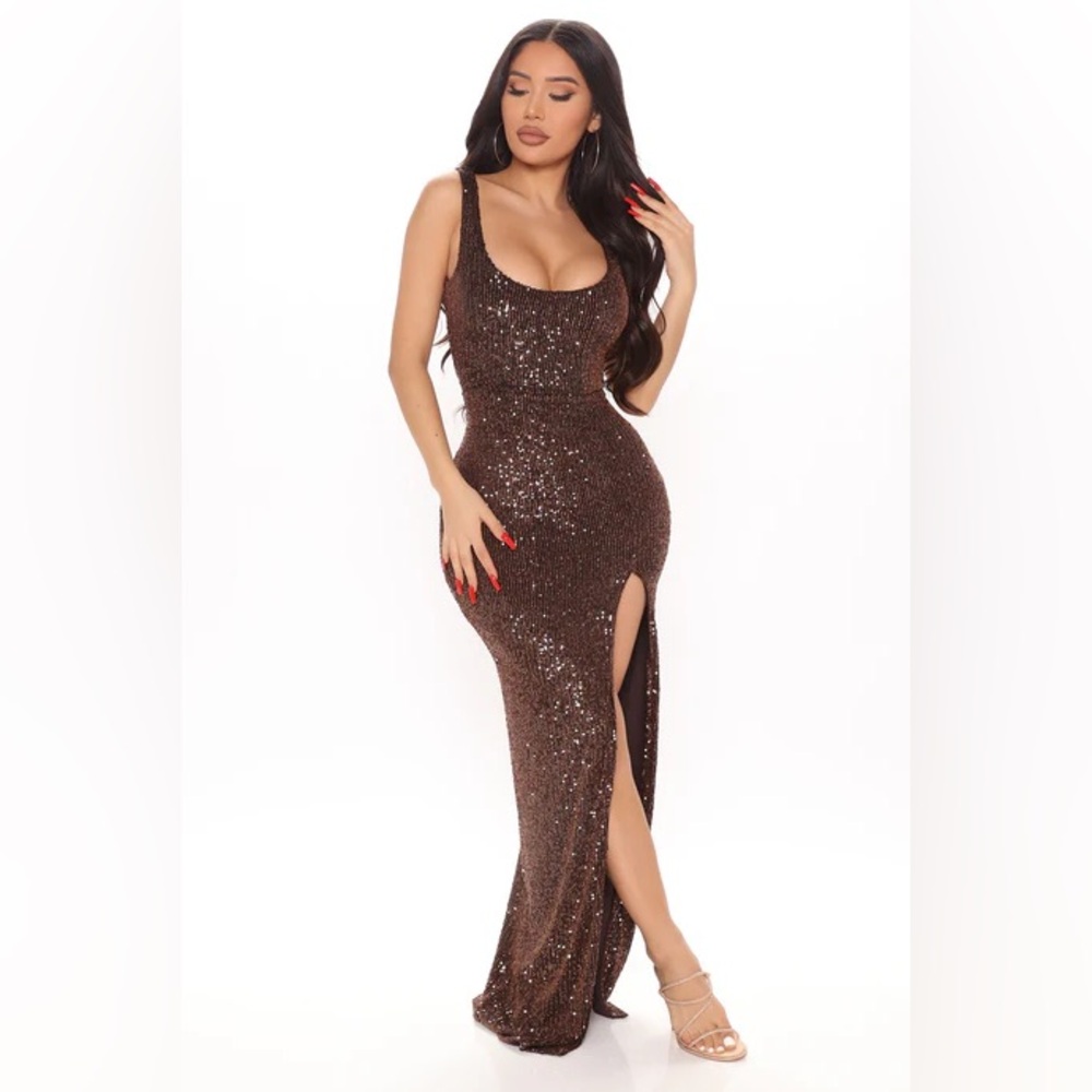 Brown Sequin Maxi Dress - Picture 2 of 5